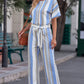 Tied Striped Round Neck Short Sleeve Jumpsuit