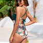 Printed Grecian Neck One-Piece Swimwear and Cover Up Set