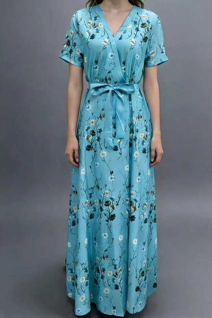 Floral Surplice Short Sleeve Dress