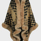 Fuzzy Checkered Long Sleeve Poncho