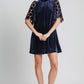 Dotted Lace Half Sleeve Mock Neck Back Tie Velvet Dress