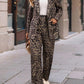 Leopard Lapel Collar Long Sleeve Blazer and Pants Set