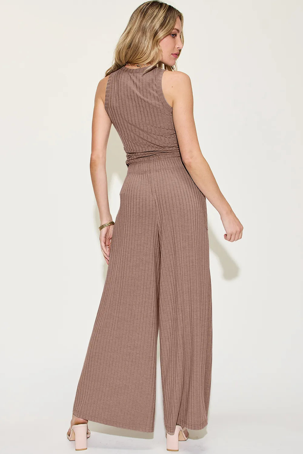 Ribbed Tank and Wide Leg Pants Set