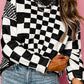 Checkered Round Neck Long Sleeve Sweater