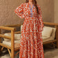 Plus Size Printed Notched Long Sleeve Maxi Dress