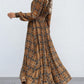 Slit Plaid Tie Neck Long Sleeve Maxi Dress