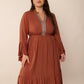 Plus Size Ruffled Notched Long Sleeve Dress