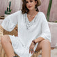 Plus Size Lace Detail Tie Neck Three-Quarter Sleeve Mini Dress