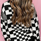 Checkered Round Neck Long Sleeve Sweater