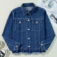 Raw Hem Long Sleeve Denim Jacket