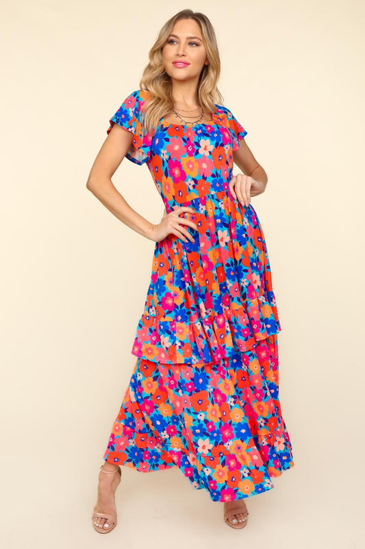 Floral Maxi Ruffled Dress with Side Pockets