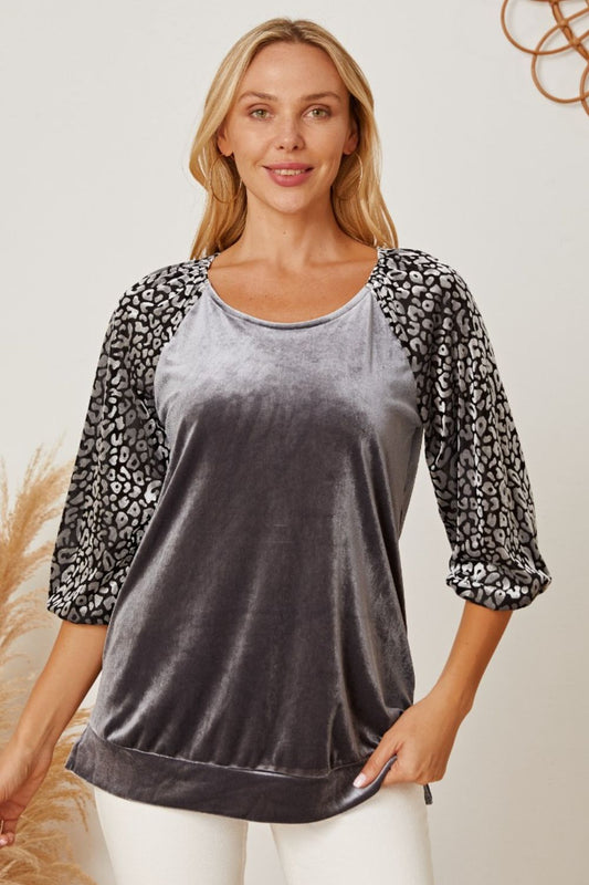 Leopard Round Neck Half Sleeve Blouse