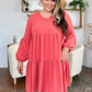 V-Neck Balloon Sleeve Tiered Dress