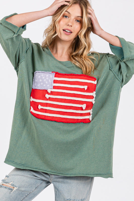 American Flag Patch Drop Shoulder T-Shirt