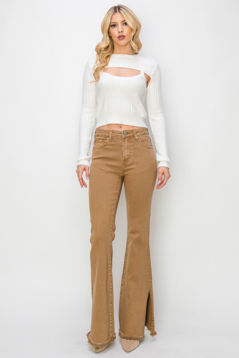 RISEN Bailey High Waist Side Slit Flare Jeans