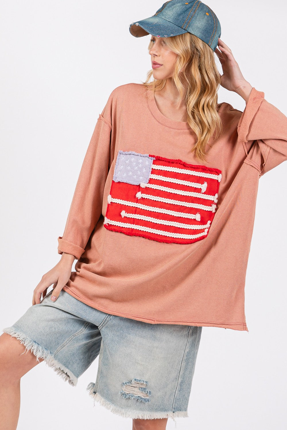 American Flag Patch Drop Shoulder T-Shirt