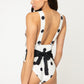 Polka Dot Tied Plunge One-Piece Swimsuit