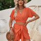 Surplice Flutter Sleeve Top and Tied Shorts Set