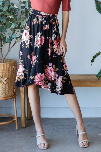 Floral Wrap Ruffle Hem Dress