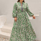 Plus Size Printed Notched Long Sleeve Maxi Dress