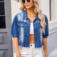 Distressed Raw Hem Button Up Denim Jacket