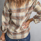 Plaid Half-Zip Collared Curved Hem Sweatshirt