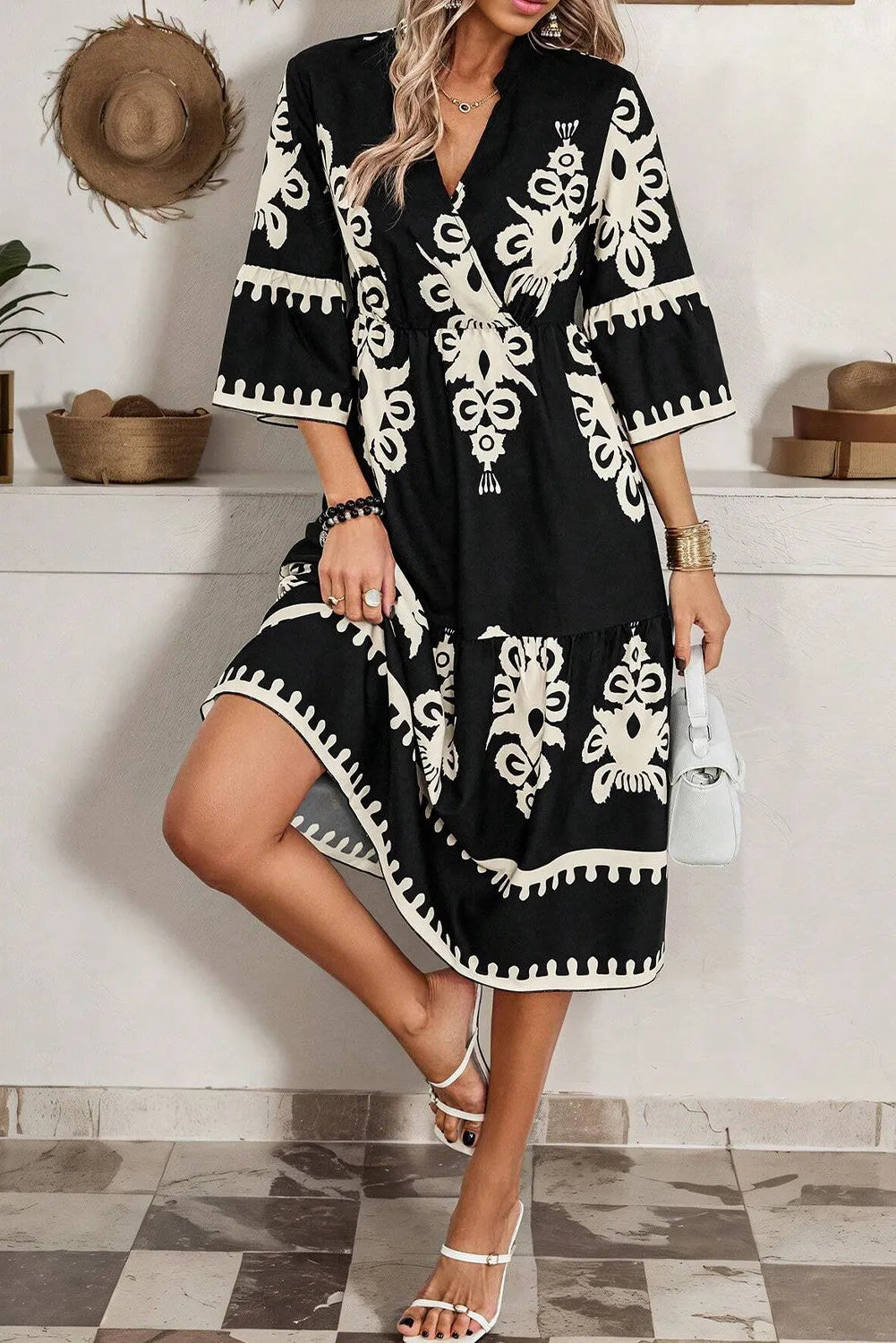 Printed Half Sleeve Knee Length Dress