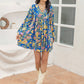 Printed V-Neck Balloon Sleeve Mini Dress