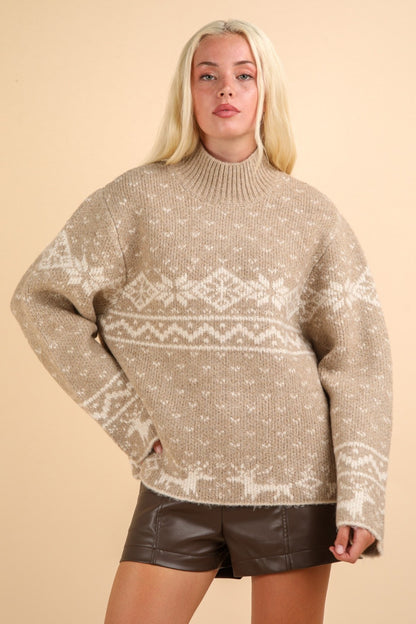 Christmas Element Mock Neck Long Sleeve Sweater