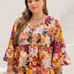 Plus Size Printed Tie Neck Blouse