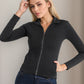 Pocketed Turtleneck Zip Up Denim Top