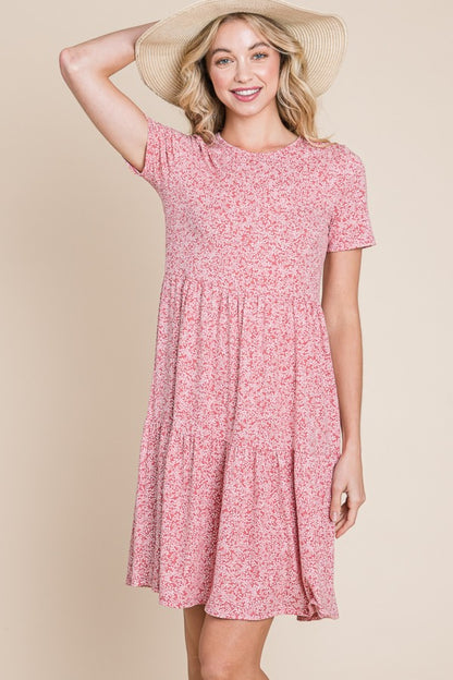 Printed Short Sleeve Mini Dress