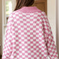 Checkered Collared Neck Dropped Shoulder Sweater