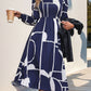 Smocked Color Block Long Sleeve Midi Dress