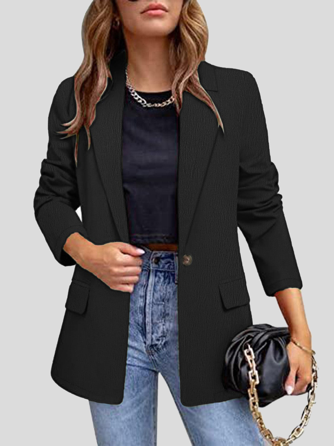 Lapel Collar Long Sleeve Blazer