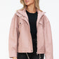 Drawstring Hem PU Leather Zip Up Jacket