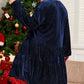 Plus Size Textured Velvet Decorative Button Long Sleeve Dress