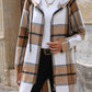 Drawstring Plaid Zip Up Long Sleeve Hooded Outerwear