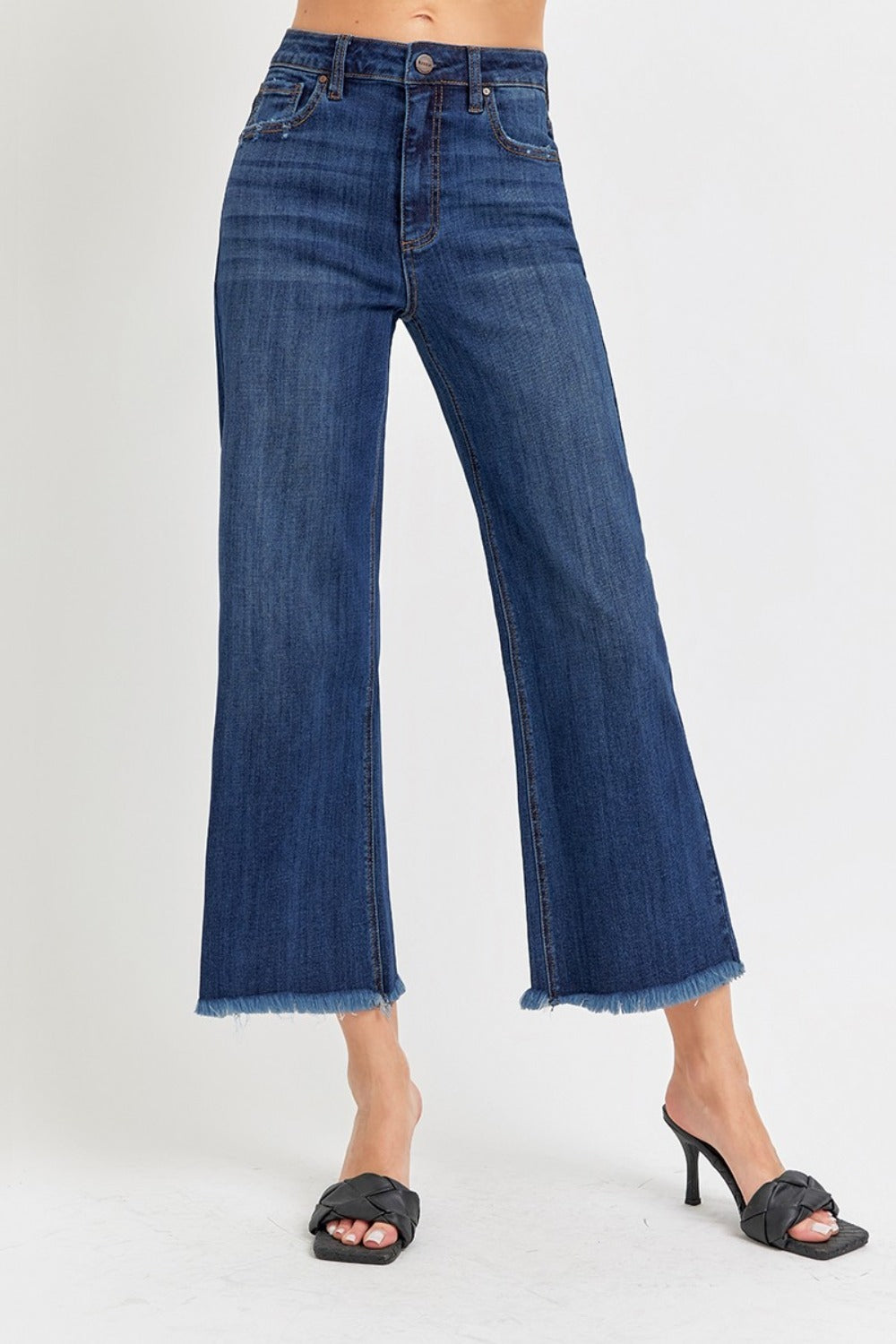 RISEN Raw Hem Cropped Wide Leg Jeans