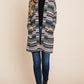 Geometric Open Front Long Sleeve Cardigan with Pockets