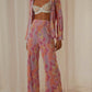 Printed Collared Neck Long Sleeve Top and Pants Lounge Set