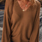 V-Neck Dropped Shoulder Long Sleeve Sweater