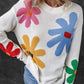 Flower Round Neck Dropped Shoulder Sweater