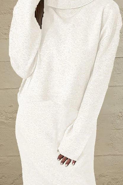 Turtleneck Dropped Shoulder Sweater and Dress Sweater Set
