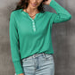 Waffle Knit Buttoned Notched Neck Long Sleeve T-Shirt