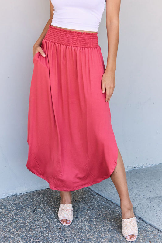Doublju High Waist Scoop Hem Maxi Skirt in Hot Pink