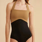 Contrast Halter Neck One-Piece Swimwear