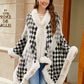 Fuzzy Checkered Long Sleeve Poncho