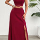 Grecian Neck Top and Slit Skirt Set