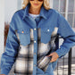 Plaid Button Up Long Sleeve Denim Jacket